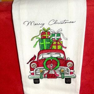 Merry Christmas Car Embroidered Hand Towel